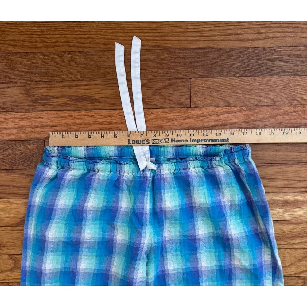 VICTORIAS SECRET 100% Cotton Blue Multicolored Plaid Lounge Pants Size Medium - Picture 7 of 8